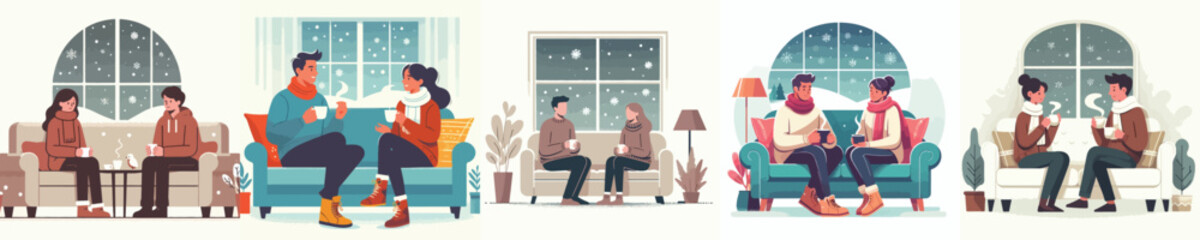 couple drinking coffee together in the winter
