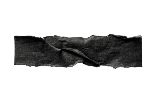 Torn Black Electrical Tape Piece with Ripped Edges Isolated on Transparent Background Realistic