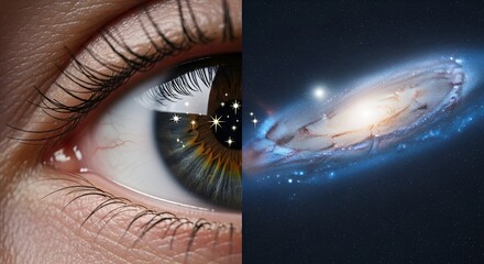 Human eye reflecting the galaxy, concept of inner universe and cosmic connection
