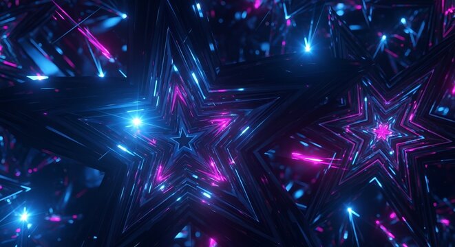 Futuristic Glowing Stars in a Dark Cosmic Space with Vibrant Neon Colors
