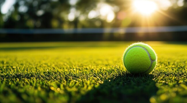 Tennis ball on grass court, sunlit (1)