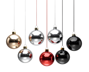 Realistic  red, black, gold, silver  Christmas  balls  isolated on white background. Generative AI