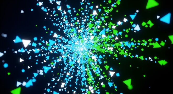 Abstract background with geometric shapes, blue, green, and white colors explosion