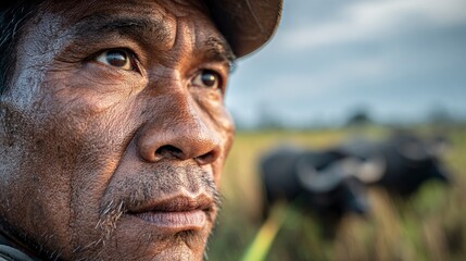 Focused man in field