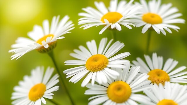 Close-up of fresh daisies with a soft green backdrop, natural light enhancing their delicate beauty. - Powered by Adobe