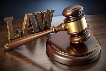 Gavel and wooden law text symbolizing justice and legal authority