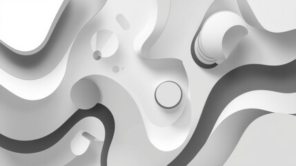 Abstract flowing organic shapes and curves in monochrome with subtle shadows