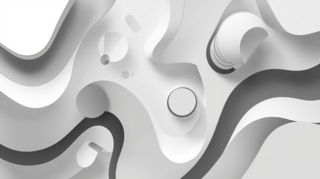 Abstract flowing organic shapes and curves in monochrome with subtle shadows