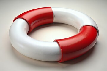 Red and white life ring on a light surface