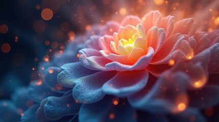 Magical glowing flower with ethereal light and bokeh effect