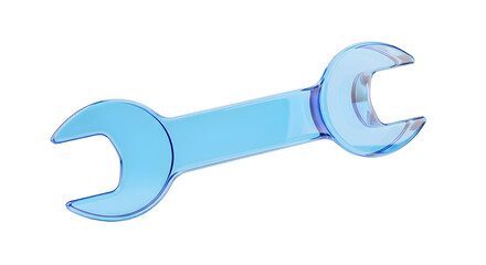 3D blue double-ended wrench (open spanner) symbolizing advanced tools, maintenance, repair kits, technical work, and mechanic/toolset contexts.

