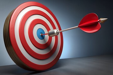 Red and white dartboard with dart in bullseye