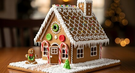 Homemade christmas gingerbread house decorated with candies