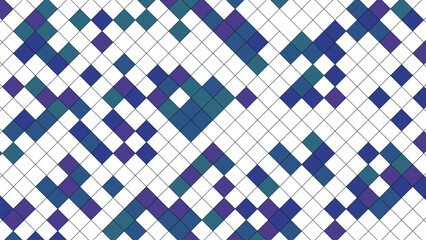 Abstract geometric pattern with blue and purple diamonds on a white grid background