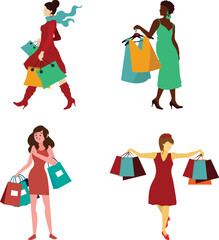 Diverse Women Shopping and Carrying Purchases