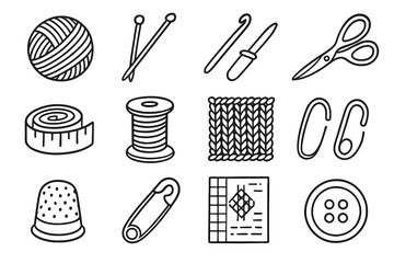 Stitch measuring ball icon scissors tape vector piece icons tools sheet knitting