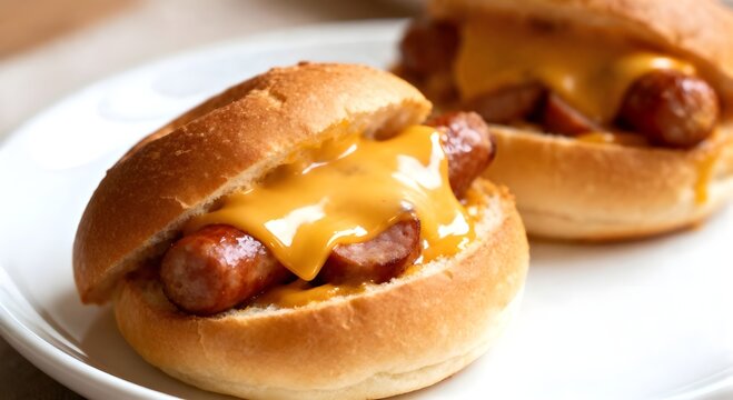 Buns stuffed with sausage and Cheese on white plate