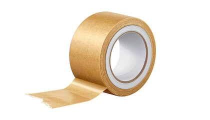 Adhesive Tape Closeup: A roll of tan-colored adhesive tape, with a section of the tape unfurled, revealing its sticky surface.