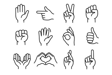 Fototapeta premium Heart cupped open icon gestures fist ok waving hands vector fingers hand