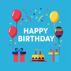 Colorful birthday card with balloons and confetti celebration