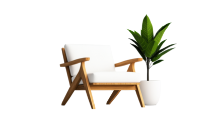 Garden chair with plant on transparent backdrop