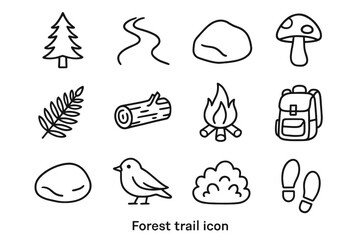 Log fern icon stone pine rock vector bird winding forest leaf trail