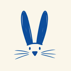 Fototapeta premium Minimalist Blue Rabbit Head Icon Illustration.