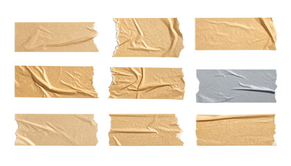 Assorted Adhesive Tape: A collection of various pieces of adhesive tape, arranged to showcase textures. 