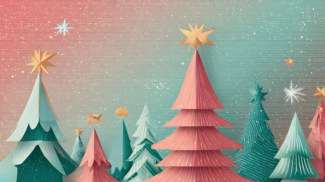 Elegant Christmas background design with geometric holiday icons such as stylized Christmas trees reindeer stars and snowflakes arranged in a precise polygonal christmas tree with stars and snowflakes