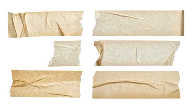 Adhesive Tape: Set of vintage adhesive tapes arranged. Capture the texture and character of the old tapes with its warm, earthy tones.