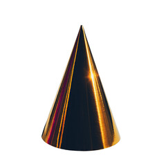 Golden Hour Reflection on a Metallic Cone Shape Isolated on Black Background with Dramatic Lighting