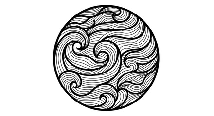 Ocean waves circle with transparent background