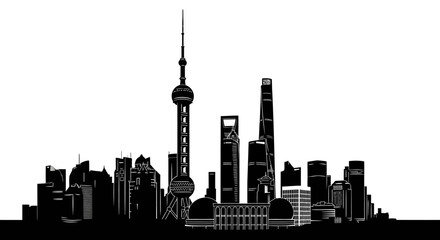 Fototapeta premium Shanghai skyline silhouette with transparent background