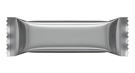 "Blank Silver Foil Snack Bar Wrapper Front View  Metallic Flexible Packaging Mockup for Candy, Protein Bar and Confectionery Packaging Design"

