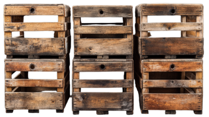 Vintage wooden crates arranged in a row for storage or display