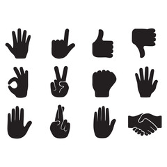 Hand Gesture Silhouette Icons Vector