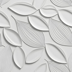 Seamless background pattern with abstract white leaves design and minimalist art style