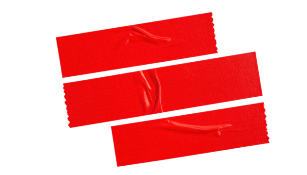 Vivid Red Tape Strips: This image features three vibrant red tape strips, each meticulously placed and cut. The composition accentuates the texture and color. 