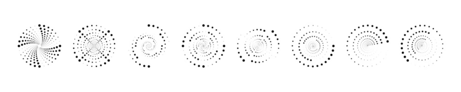 Set of halftone circles. Halftone dot circle frame vector. round dotted pattern geometric background. Half tones design element PNG.