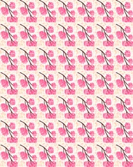 Beautiful flower branch pattern with soft pink blossoms placed over a loight cream brush texture. Perfect for feminime, calm, and modern design themes