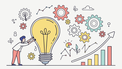 Ignite Business Growth with Bright Ideas: A Dynamic Concept for Innovation, Teamwork, and Success, Illustrating Strategy, Progress, and Creative Solutions