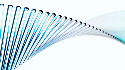 Elegant translucent glass strips creating a flowing geometric arc over a white background. Ideal for premium branding, digital presentations, and high-end visual design.