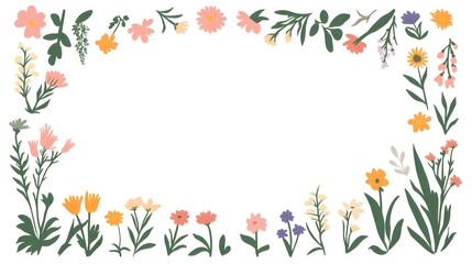 Hand drawn botanical elements form a decorative border surrounding empty white space