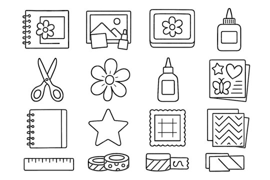 Glue icon scrapbooking artistic paper icons craft scissors drawing materials vector table