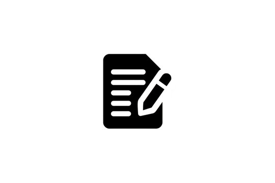 Document icon black paper with lines and pencil symbolizes writing editing note taking or creating content suitable for office education or digital application concepts