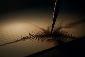 Close up of a needle creating ripples on a textured surface