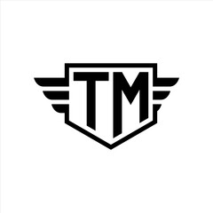 TM Logo vector image of initial shield with wing outline and simple shield