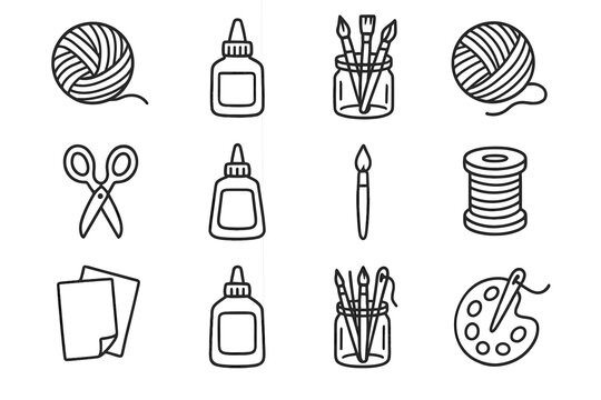 Jar glue hand vector craft icon thread pencil brush minimal drawn workspace
