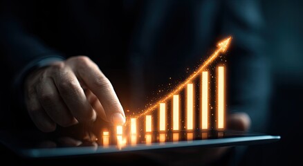 Businessperson interacting with a glowing graph on a tablet