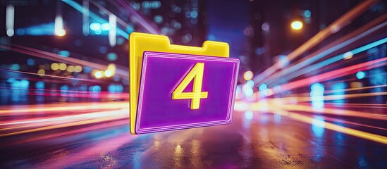 A vibrant 3D render of a file folder with a bold "4" at the center, set against a city lights backdrop